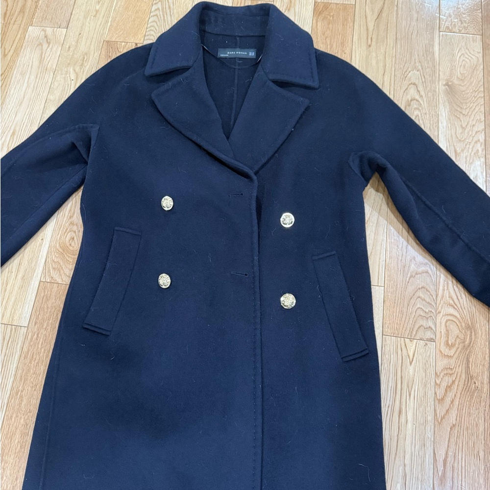 Zara Navy Pea Coat with Gold Buttons